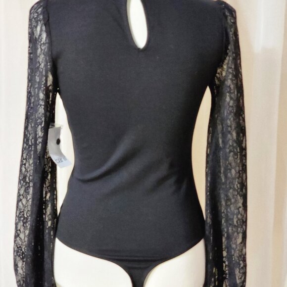 NWT- Black Lace-Trimmed Bodysuit - Picture 5 of 6